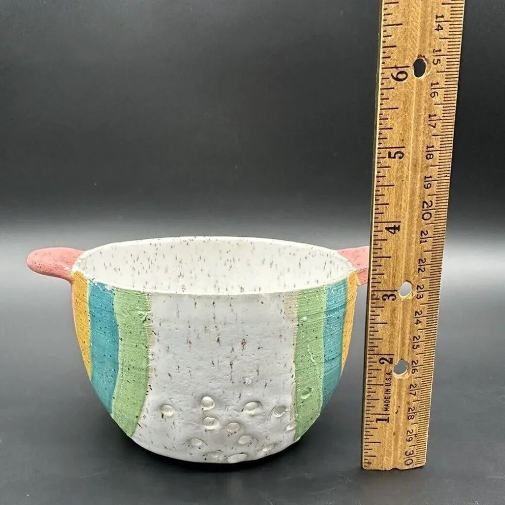 Rainbow Speckled Art Pottery Colander Bowl Storage Display Pink White Matte READ